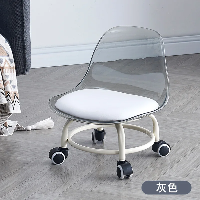 Transparent Plastic Rolling Stool Swivel Small Stool Roller Stool with Universal Wheels Kid's Chair