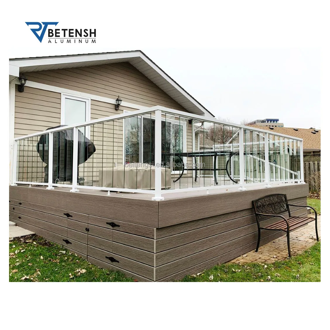 Modern Tempered Side Mounted Staircase Railing Glass Floor Mounted