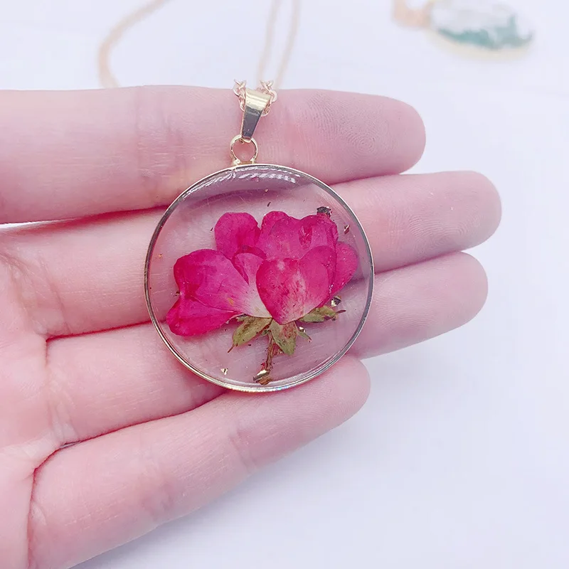 December Flower Pendant Botanical Necklace with Real Pressed Flowers