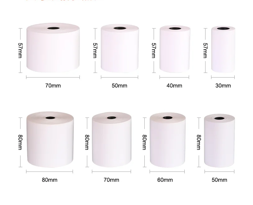 Wholesale White 80x70 Receipt Thermal Paper Rolls 55mm Width 80x80 Cash Register Paper for Pos Printer