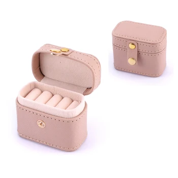 Mini Korean Portable Leather Jewelry Box Ring Organizer Case Earrings Breast Pin Storage Gift Box Girls Pink