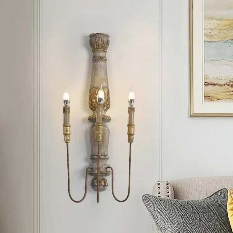 مصباح حائط خشبي صلب على الطراز الأمريكي الكلاسيكي الريفي لغرفة المعيشة وغرفة النوم ومنطقة السرير والممر، إضاءة ليد بتصميم إبداعي للمساكن