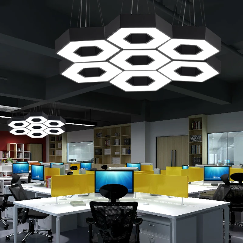 Suspension pour bureau, LED, design créatif moderne, forme ronde simple, finition noire en fer, indice de protection IP20, adaptée aux salons de coiffure, centres commerciaux, salles de sport et salles de réunion, luminaire de forme irrégulière