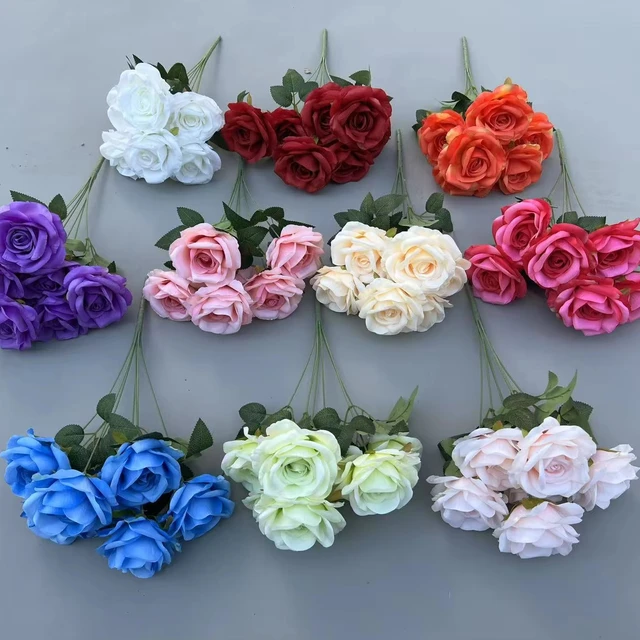 Seven Head Round Rose Artificial Flower Wedding Party Home Decoration Manufacturer Wholesale