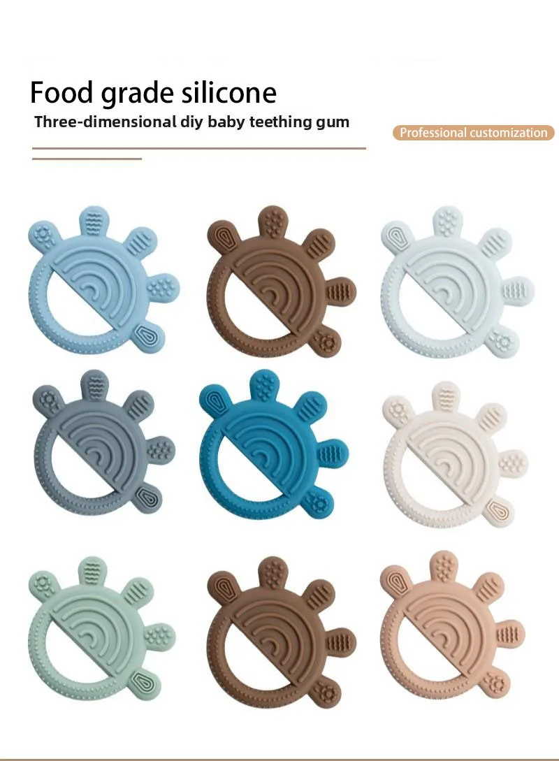 Organic Silicone Round Unisex Baby Teether New Design Anti Wean Style Soothing Chewable Rattle Teething Ring Toy manufacture