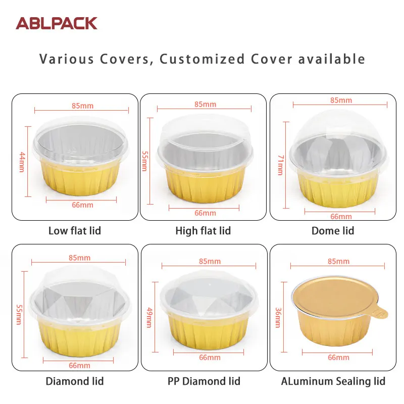 Knafeh Chebakia Falafel Lacquer Heart Shape Colored Ice Cream Cupcake Pudding Creme Brulee Color Aluminum Foil Mould Container