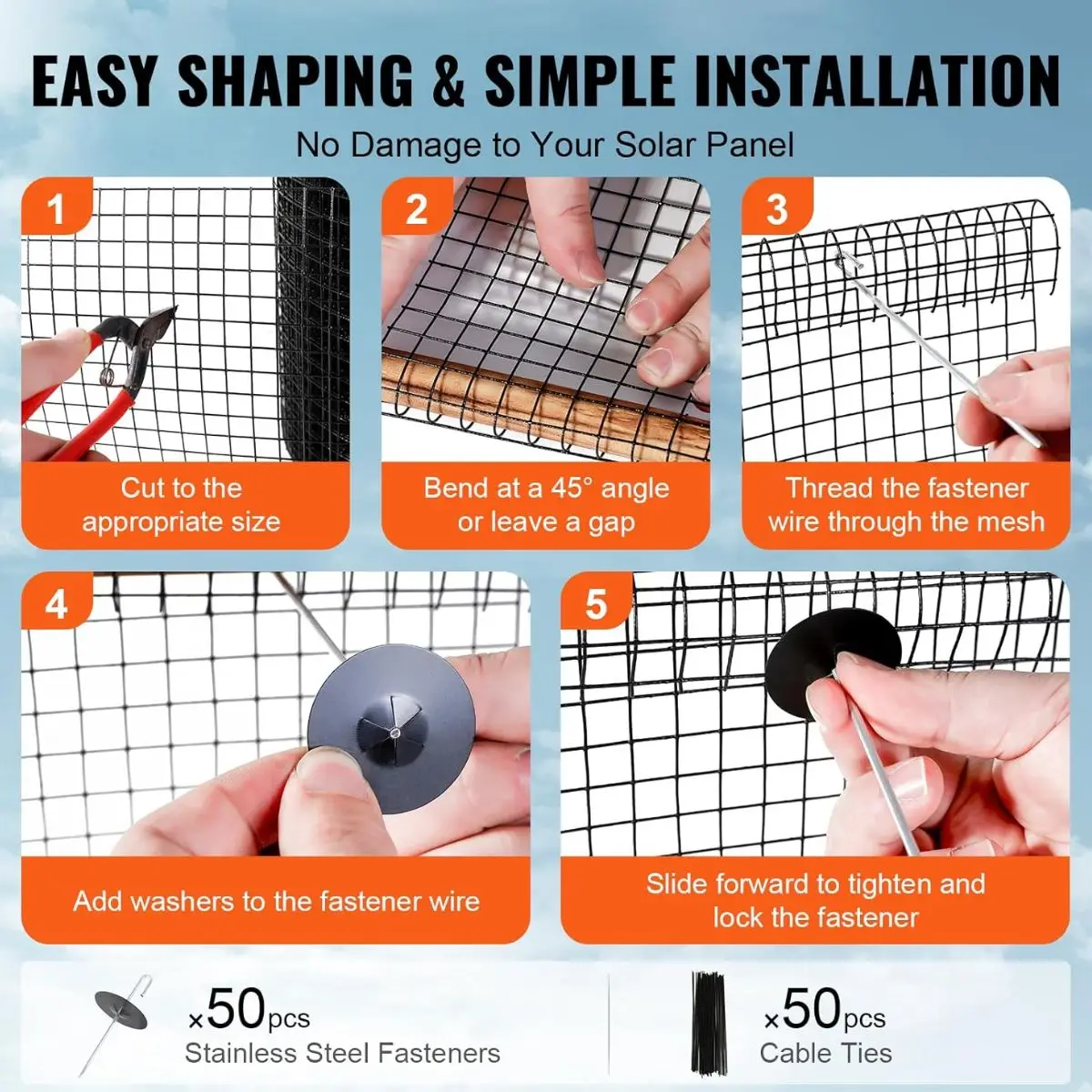 6 Inch*100 Solar Panel Mesh Deterrent Hooks Clips Solar Panel Mesh Bird ...