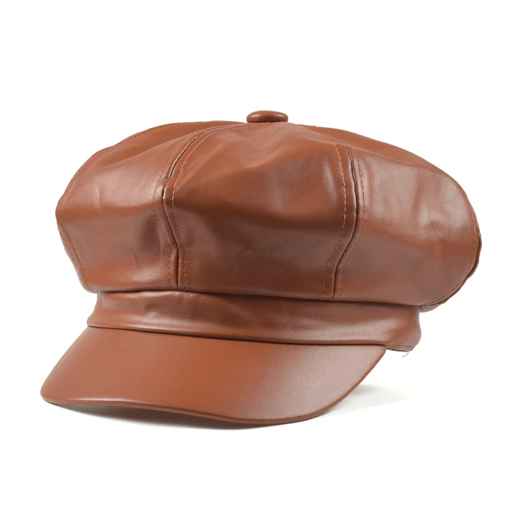 Factory Supply Vintage PU Leather Artist Hat Solid Color