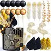 21 piezas negro dorado, 3 plumas de pavo real.