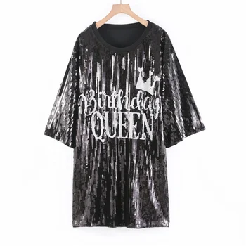 birthday queen shirt dress Plus Size Birthday Queen Sequin Dress, White, 2X main image 0
