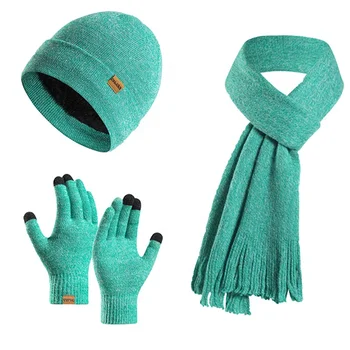 Gift Set Beanie Hat Wool Scarf Set Winter Scarves Cotton Knit Scarf Gloves Hat For Women