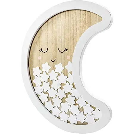 Wooden Guest Book Moon Shape for Baby Shower Christening Birthday