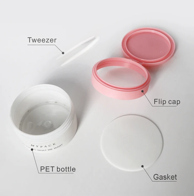 MYPACK Custom 200ml 250ml 350ml 450ml Frosted Matt Plastic Makeup Cleansing Toner Cotton Pads Jar Flip Cap with Tweezer