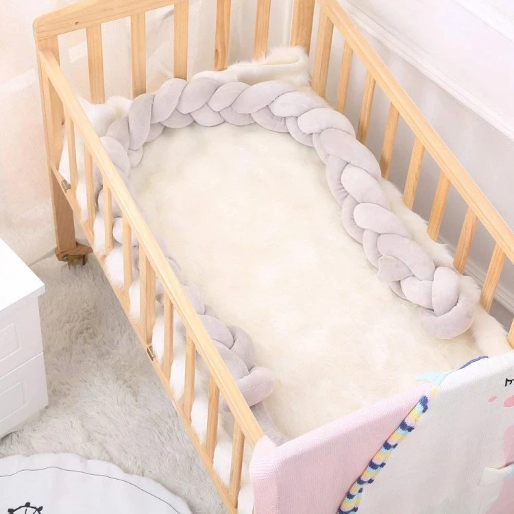 White-Grey-Purple, 200CM Baby Braided Crib Bumpers Long Knot Pillow Cushion,Nursery Bedding Cot Safety Fence Stroller Bumpers Room Decor