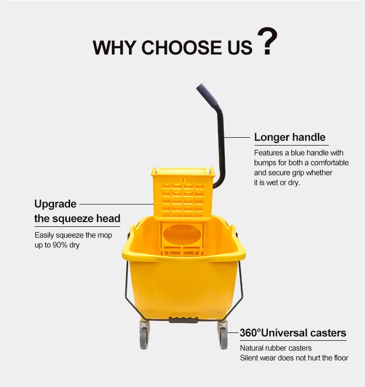 36l Commercial Yellow Mop Bucket And Wringer For Restaurant Plastic