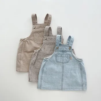 New Baby Girls Sleeveless Denim Dresses Toddler Kids Solid Cotton Fashion Strap Dress for Girls