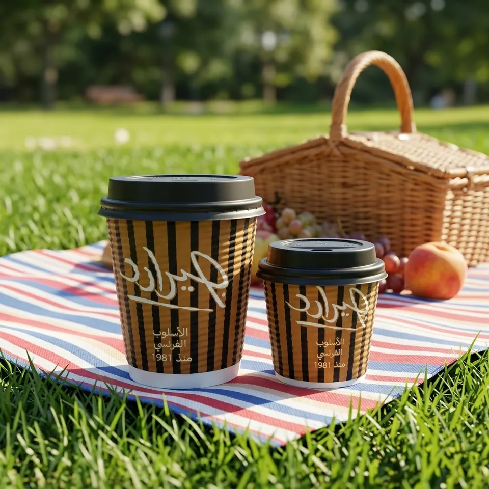 8oz 12oz 16oz Customized Design Safety Food Grade Recyclable Disposable Printed Double Wall Ripple Specialty Paper Beverage Cups 3