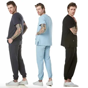Adar Short Sleeve Navy Blue Grey Men Nurse Doctor Scrubs Uniforms Sets Medical Scrubs Work Uniform Set