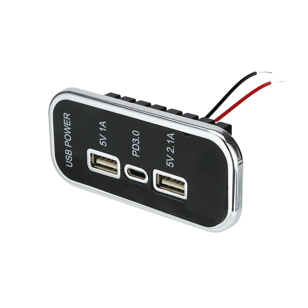 Luxury Rectangular Flush Mount 2 USB a 5V 3.1A Type C PD3.0 12V 24V 3 Usb Port Charger Power Outlet Socket for Bus Car RV Marine