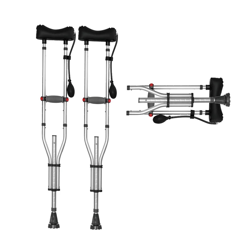 Inflatable and adjustable crutches under the armpit medical foldable and stretchable walking crutches with portable seats