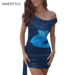 Sexy Club-Style Midi Skirt Dress Backless Collar Floral Print Side Ribbon Woven Breathable Summer Party OEM Service Available