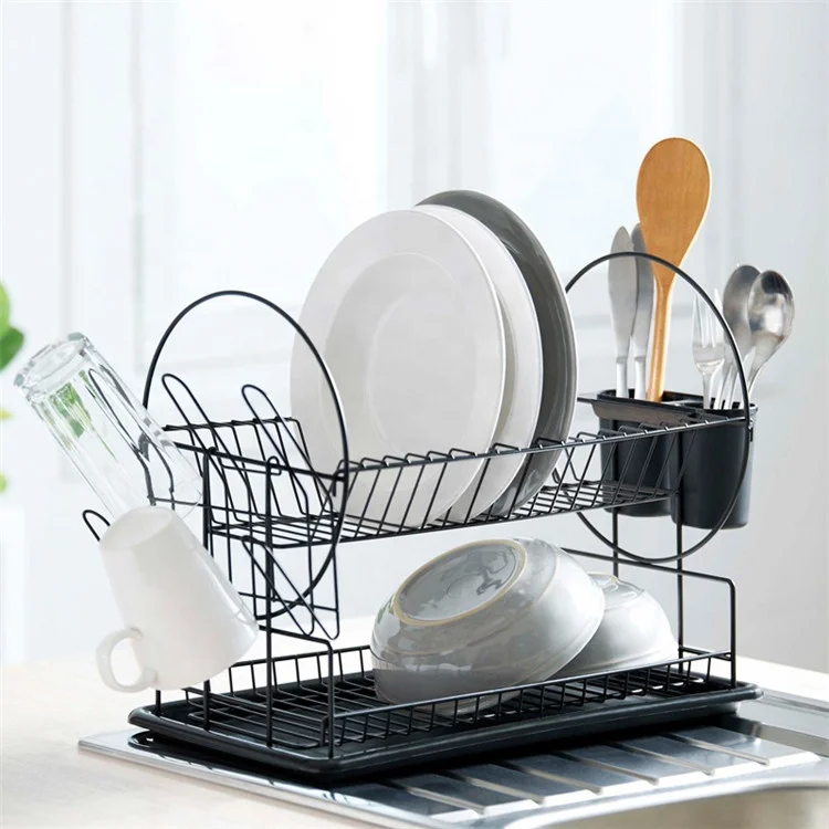 Adjustable 2-Tier Dish Drying Rack with Utensil Italy