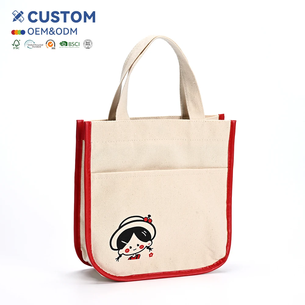 Customized Large Capacity Canvas Bag for Students Cotton Back-to-School Supplies for Book Storage Stationery Blank DIY Pattern