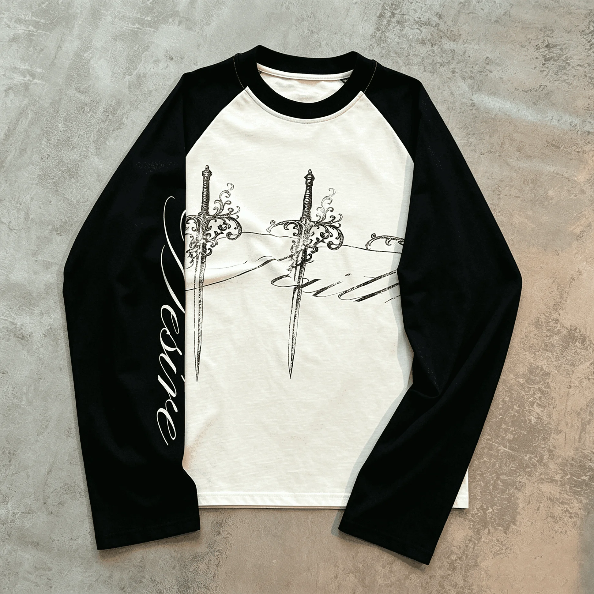 Custom Heavyweight Waffle Cotton Cropped Fit Retro Graphic Print Casual Long Sleeve T Shirt Men gallery 3