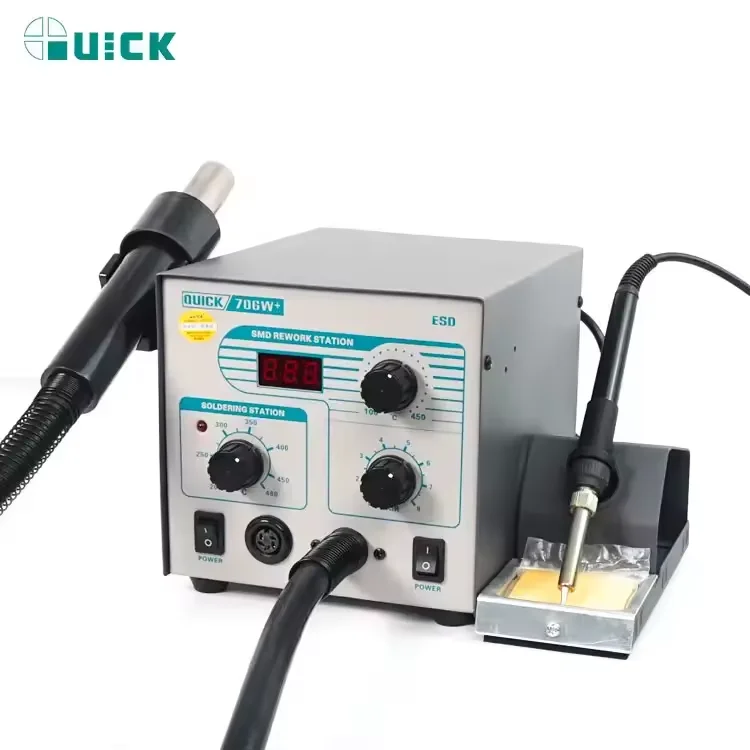 QUICK 706W+ 2 in 1 Rework Soldering Station/Eu Plug Lead Free Digital Electronic Bga Rework Soldering Station Hand Hot Air Gun
