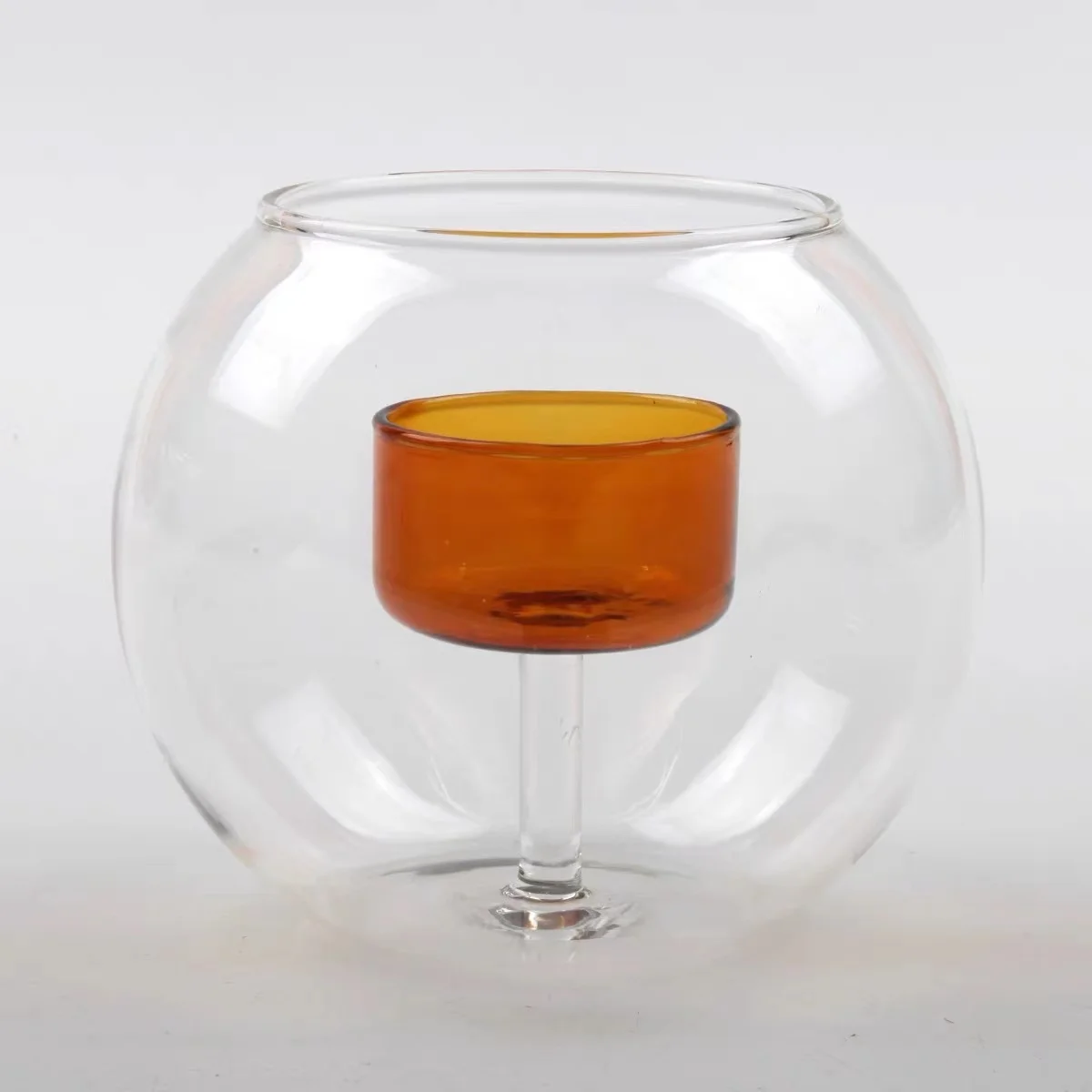 Hand Blown Round Clear Colored Borosilicate Glass Bowl Vase Floating Candle Holder Bowl for Home Wedding Party Decoration