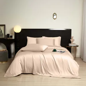 Organic Woven 100% Bamboo Non-Disposable Solid Simple Quality 300tc All-Season Customizable Four-Piece Fitted Bed Sheet Set