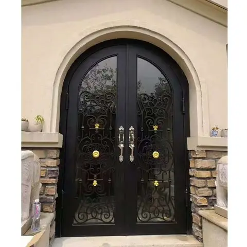 European Retro  wrought iron doors Luxury Exterior Main Entry Wrought Iron Doors Security Steel Door For villa or residential