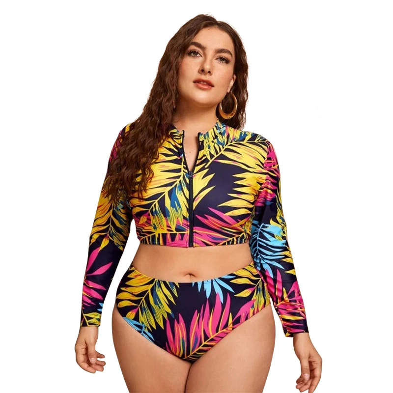 2022 New Design DAMO Plus Size Surfing Suit Long Sleeve Swim Top Tropical Summer Sauna Wear Girls Swimwear