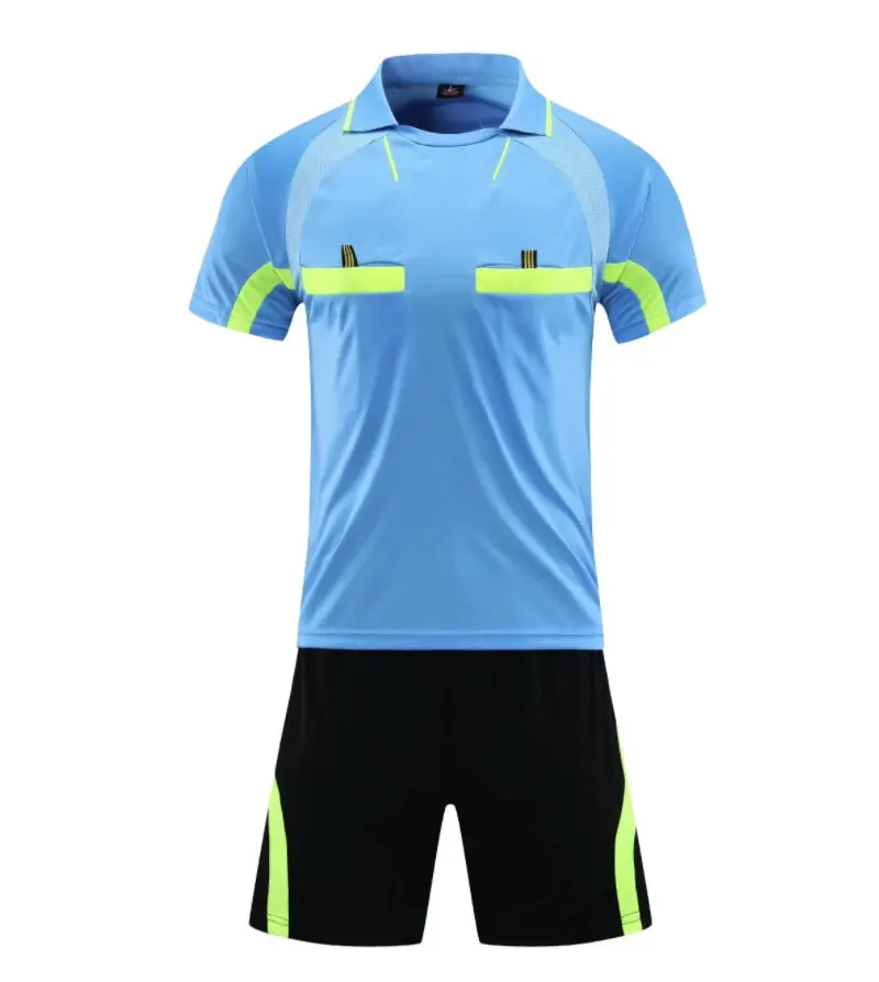 Men Referee Jersey Custom Wholesale Soccer Jersey Set Football Shirt Training Uniform Kit Card Pockets 100% Polyester Blank