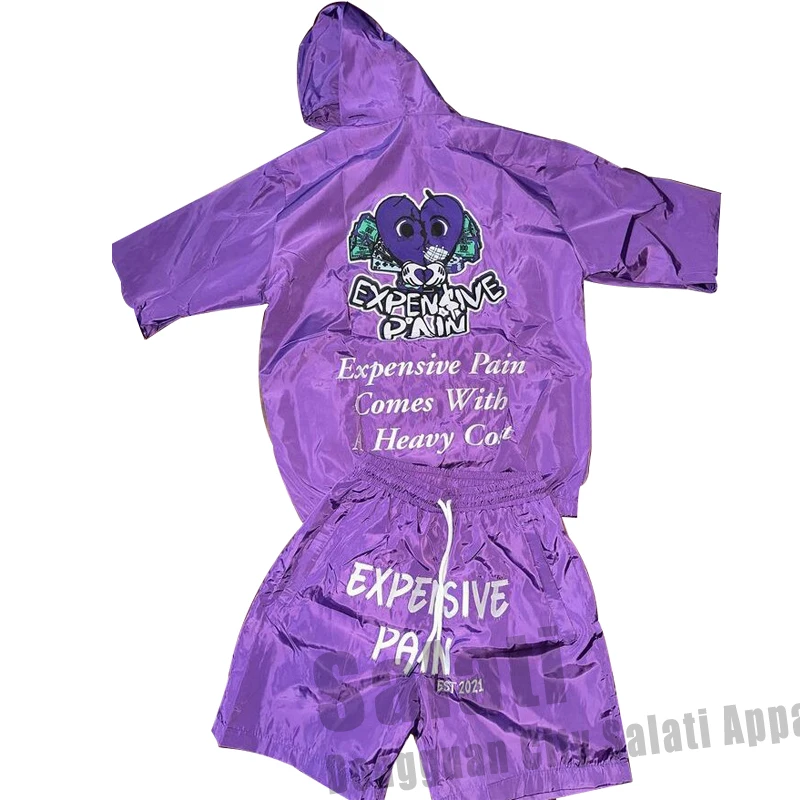 Custom Wholesale Casual 2 Piece Oversized Sweat Suits Sets Printed Zip up Polyester Jogger Mens Windbreaker Tracksuit Shorts Set gallery 2
