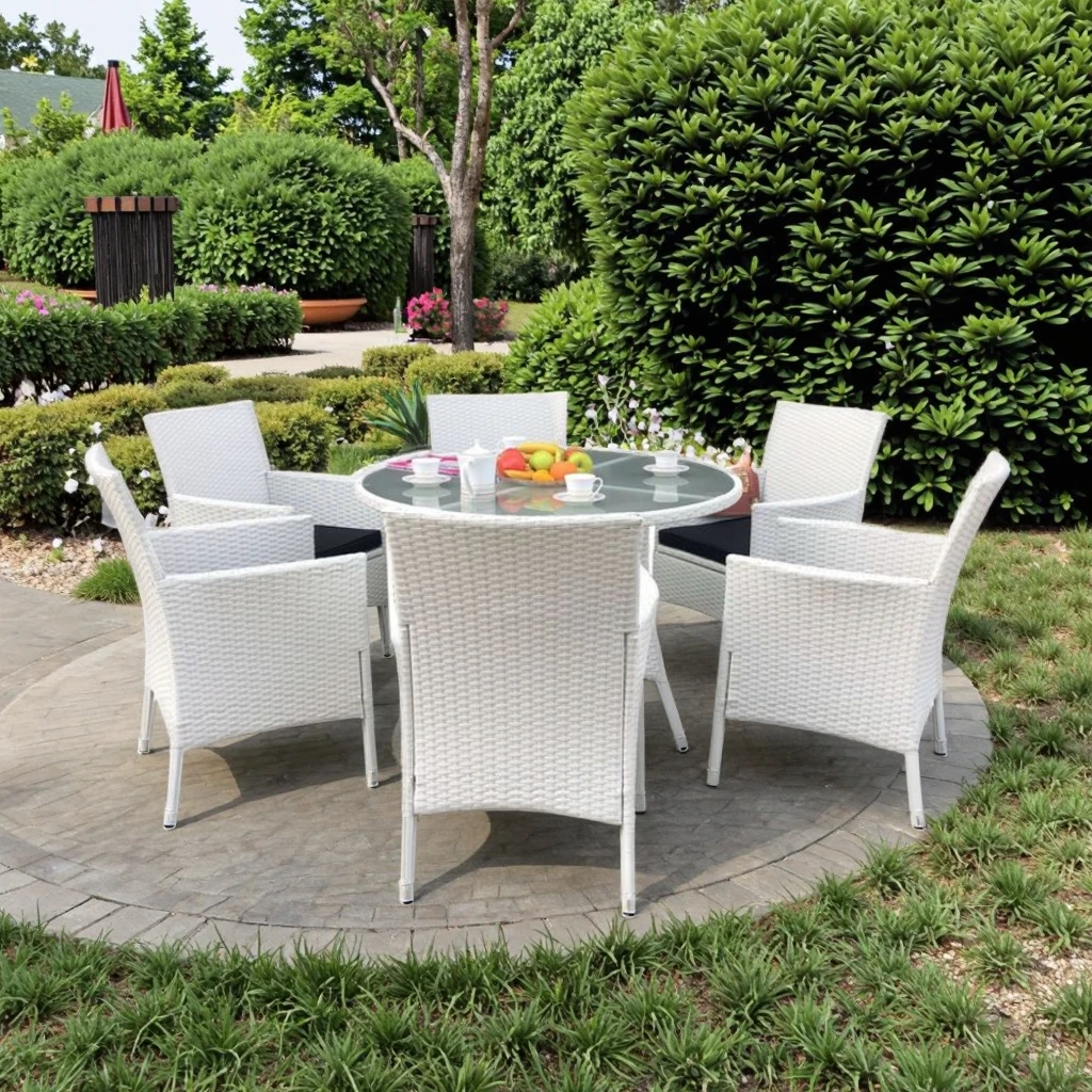 Modern Comfortable Outdoor Dining Chair Table Set Synthetic Rattan Wicker Hand Weaving Furniture for Courtyard Hotels Parks