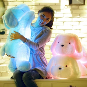 Colorful LED Stuffed Plush Cushion Dog Plush Pillow Light-up Toys Puppy Light up Plush Toy Christmas Gifts for Toddlers