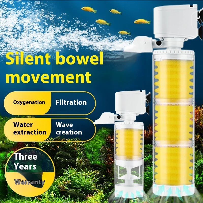 3-in-1 Aquarium Filter System with Waste Collector & Oxygen Pump, Sponge Water Cleaner for Bare Fish Tank