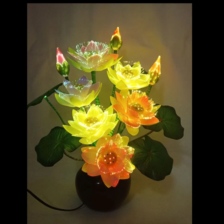 Glasfaser licht Lotus Pine Tree Simulation Blume Knstliche Pflanzen  beleuchtung Buddha Nacht lampe Lotus Flower Light