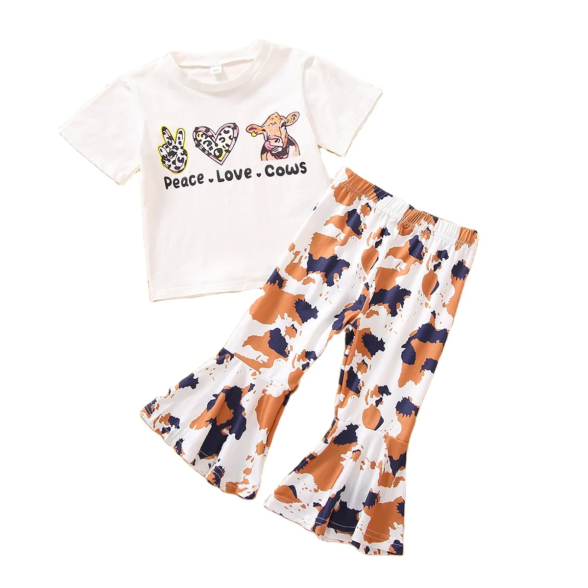 Toddler Western Outfit - Cowgirl Sweatshirt & Cow Print Bell Bottom Pants Set