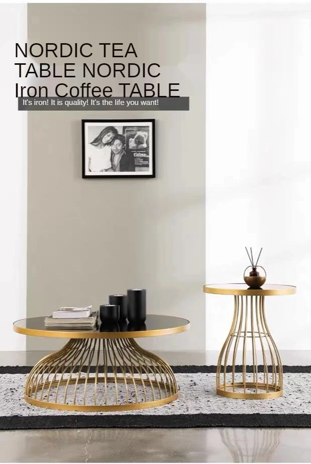 Luxury Nordic Home Furniture Living Room Tea Table Metal Round Marble Top Coffee Table With Iron Legs