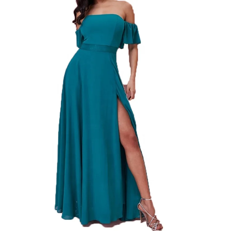Emerald Green off the Shoulder Front Split Maxi Casual Dress 2024 Women Emerald Green off the Shoulder Front Split Maxi Casual Dress 2024 Women