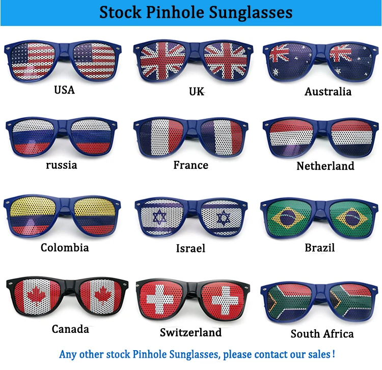 Hot Sell Promotional Party Custom Logo Printing Pinhole Lens Sticker Flag Sunglasses With