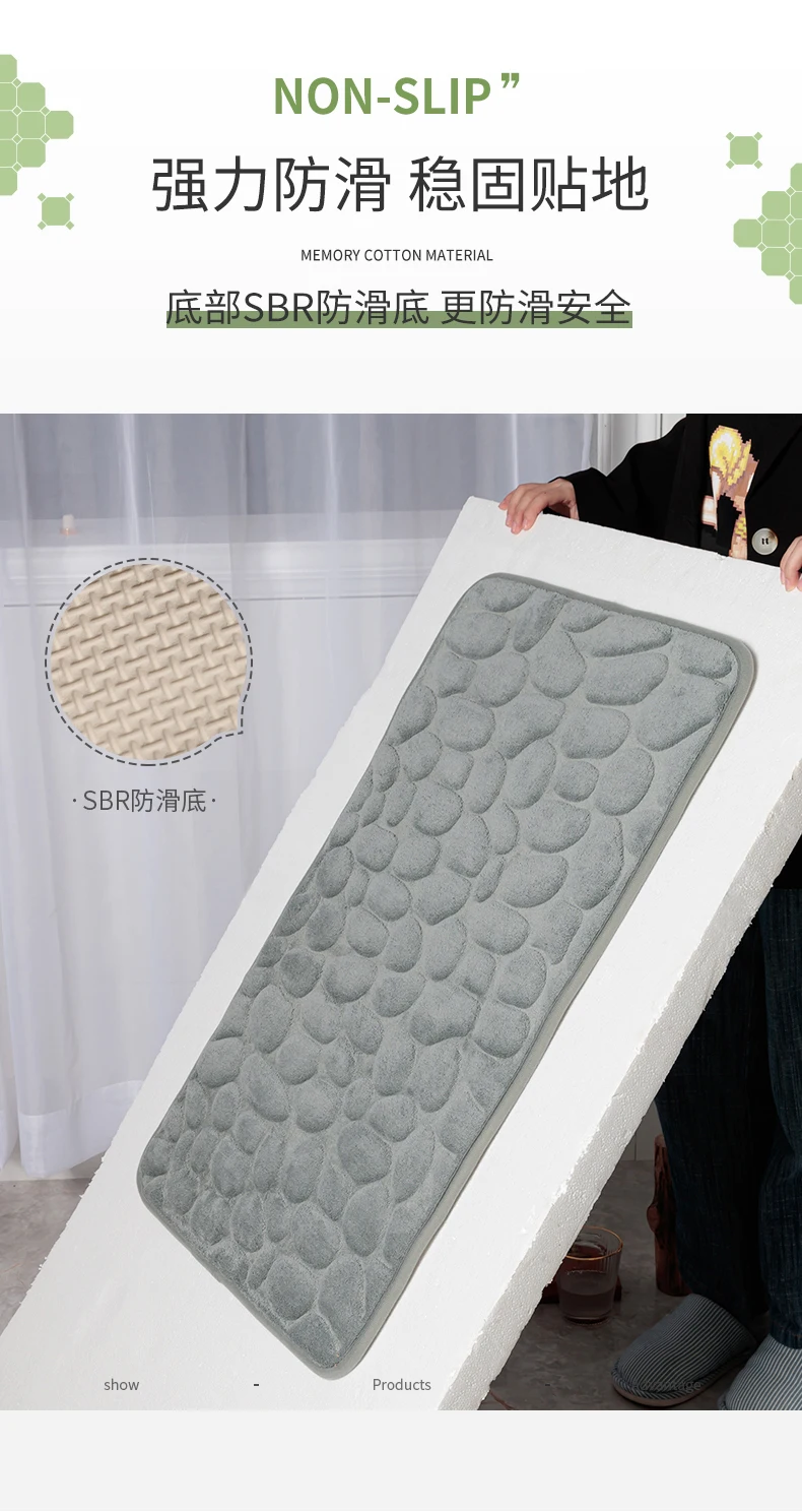 3D printing living room floor High frequency waterproof Non slip wash Cobblestone coral fleece SBR bottom bath mat free sample factory