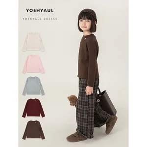 YOEHYAUL CD1905 4-16Y Wholesale Custom Teen Girls Long Sleeve t Shirt Solid Plain Long Sleeve Shirts for Teens