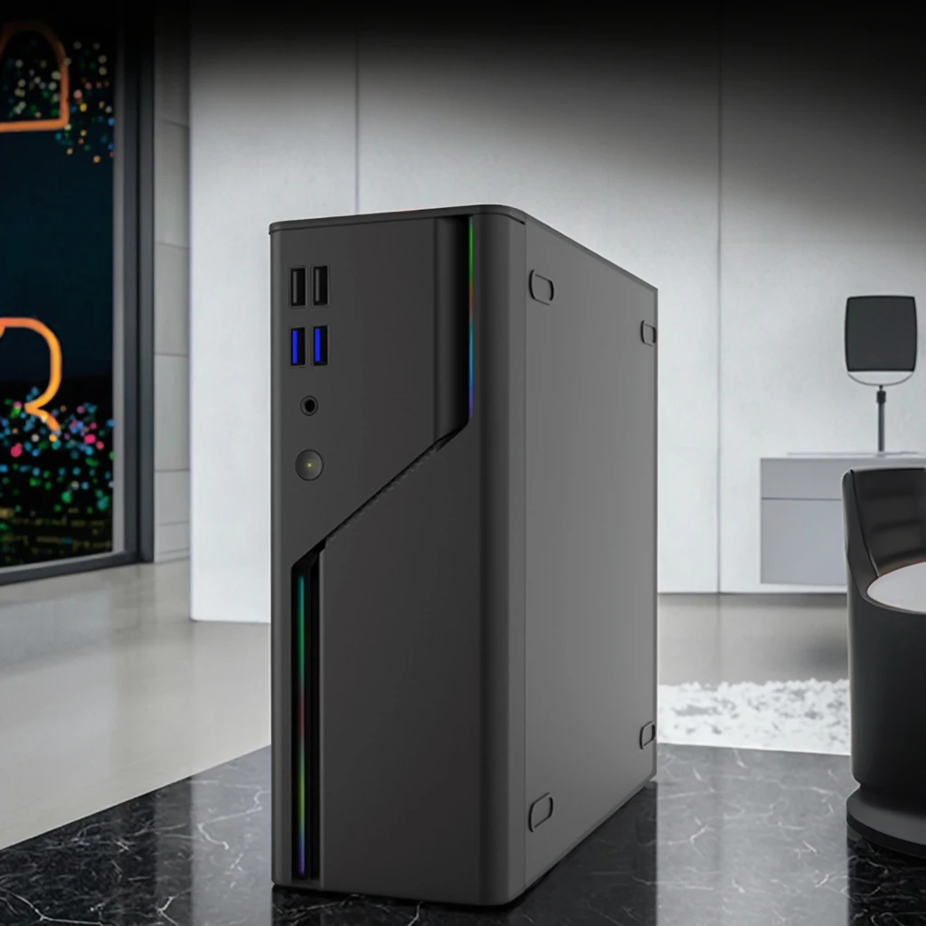 Mini ITX HTPC Desktop Case 5V ARGB Front Panel 4 USB Ports 1U Power Supply Supports 4K-for Gaming Computers Compact Design ITX