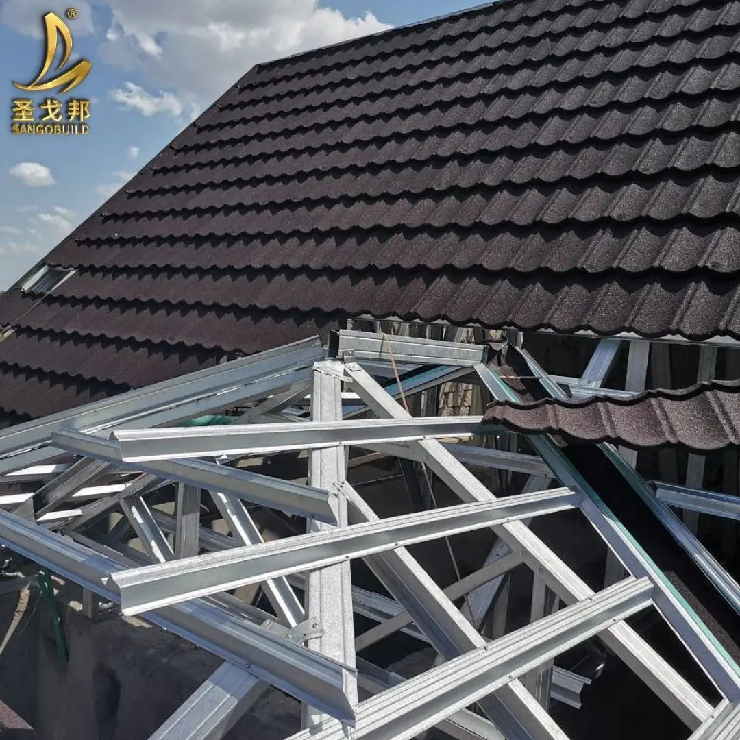 Lightweight Aluzinc Roofing Purlins Stone Coated Metal Roof Tiles Rust