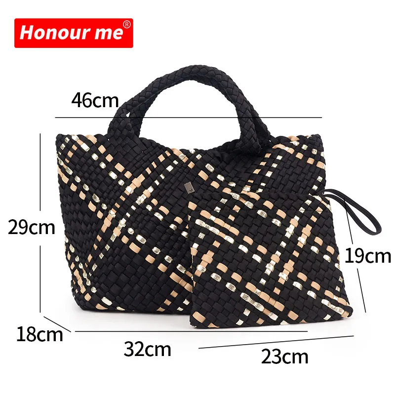 Neoprene Woven Bag High Quality Handmade Woven Handbag 2pcs Set Women ...