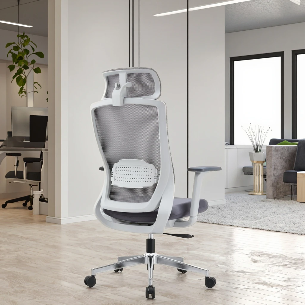 Grey Refined Office Chair 8CM Adjustable Lumbar Steel Frame Construction Premium Professional 4