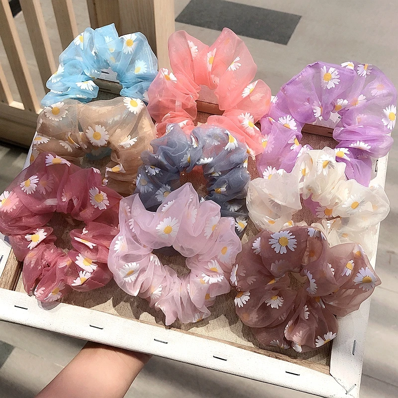 Hot Sell Ins Simple Style Floral Organza Hair Scrunchies Colorful Flower  Elastic Hair Ties Rope Ponytail Holder For Women Girls - Buy Korean Trend  Cute Floral Elastic Plain Hair Bands Charm For